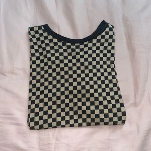 black and brown checkered cropped shirt